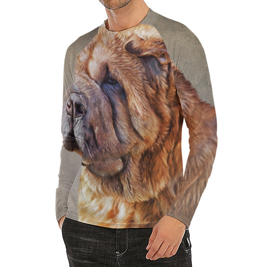 Vintage Shar Pei Print Men's Long Sleeve Rash Guard