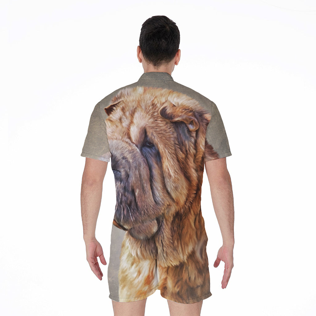Vintage Shar Pei Print Men's Rompers