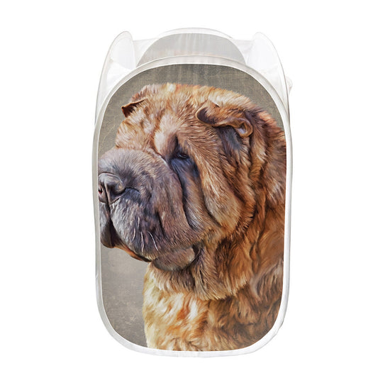 Vintage Shar Pei Print Mesh Laundry Hamper