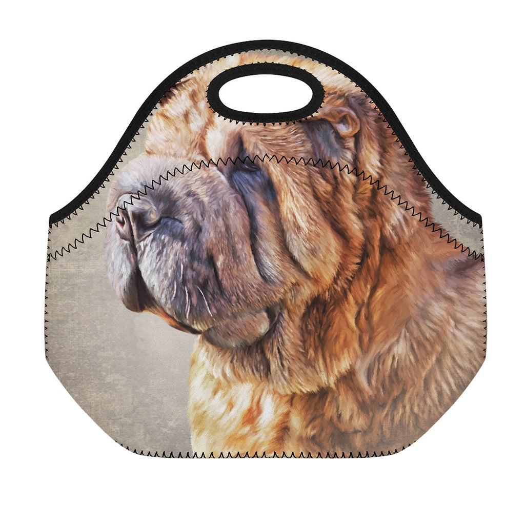Vintage Shar Pei Print Neoprene Lunch Bag