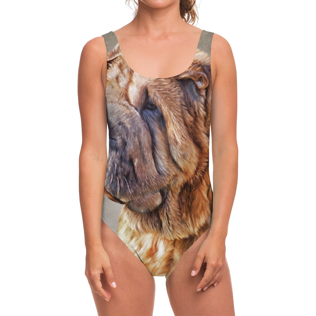 Vintage Shar Pei Print One Piece Swimsuit