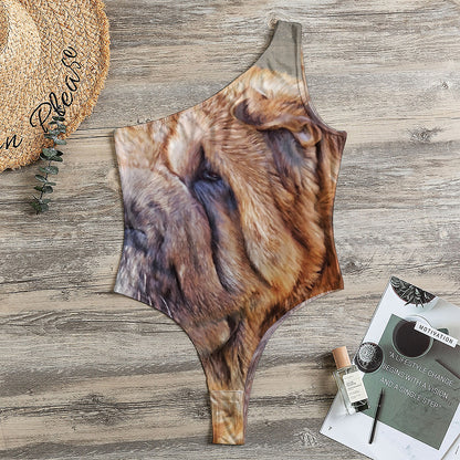 Vintage Shar Pei Print One Shoulder Bodysuit