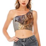 Vintage Shar Pei Print One Shoulder Crop Top
