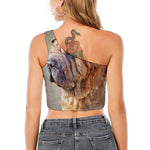 Vintage Shar Pei Print One Shoulder Crop Top