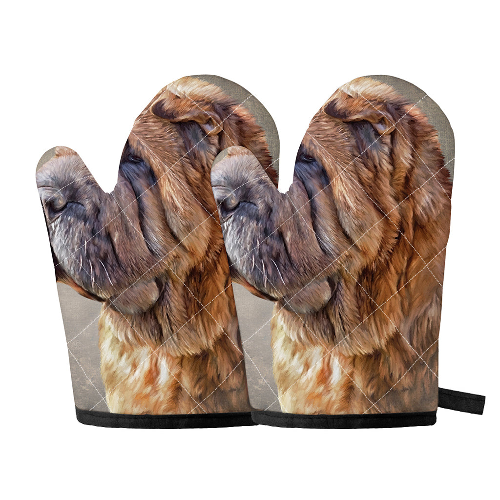 Vintage Shar Pei Print Oven Mitts