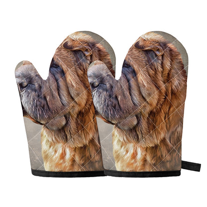 Vintage Shar Pei Print Oven Mitts