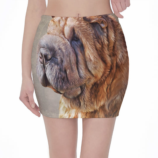 Vintage Shar Pei Print Pencil Mini Skirt