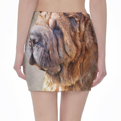 Vintage Shar Pei Print Pencil Mini Skirt