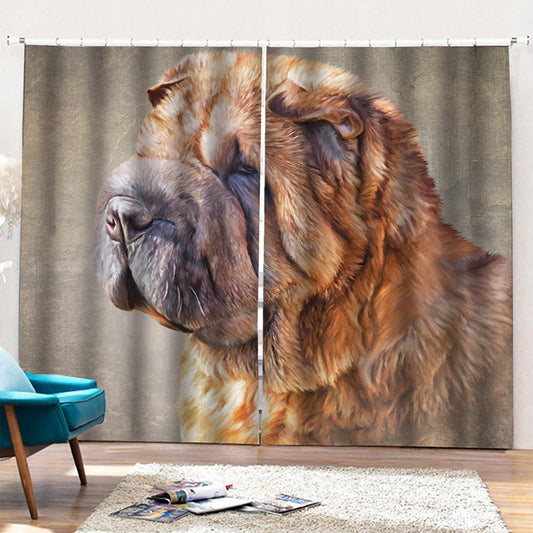 Vintage Shar Pei Print Pencil Pleat Curtains