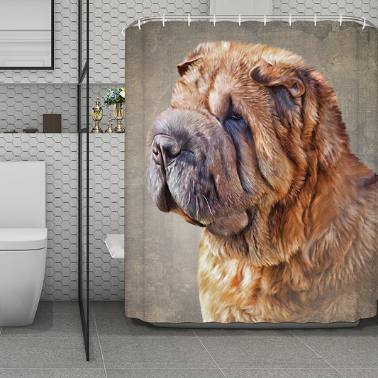 Vintage Shar Pei Print Polyester Shower Curtain