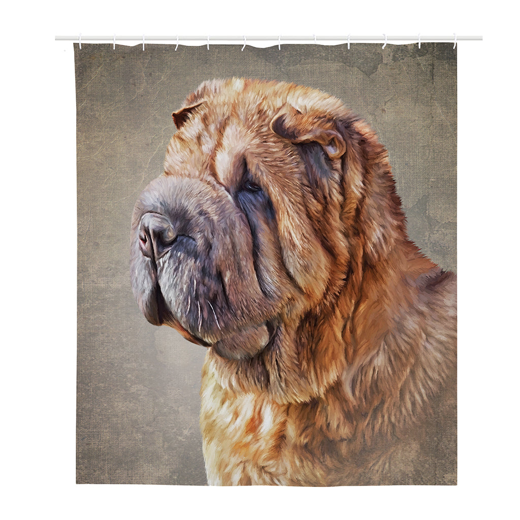 Vintage Shar Pei Print Polyester Shower Curtain