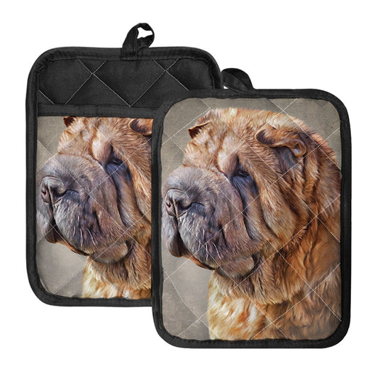 Vintage Shar Pei Print Pot Holders With Pocket