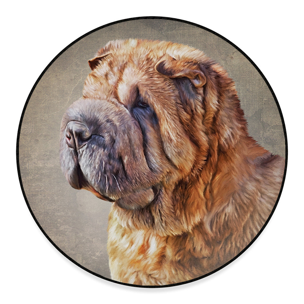 Vintage Shar Pei Print Round Floor Mat