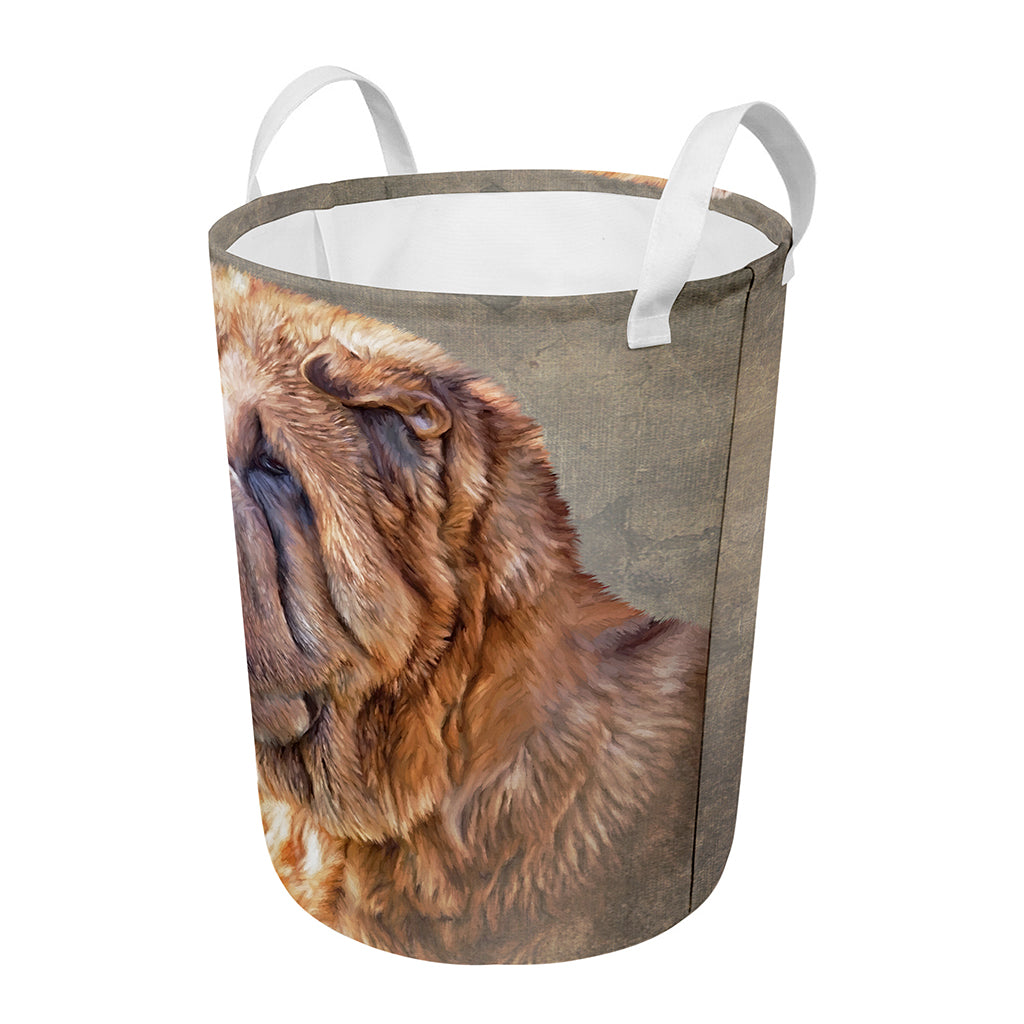 Vintage Shar Pei Print Round Laundry Basket