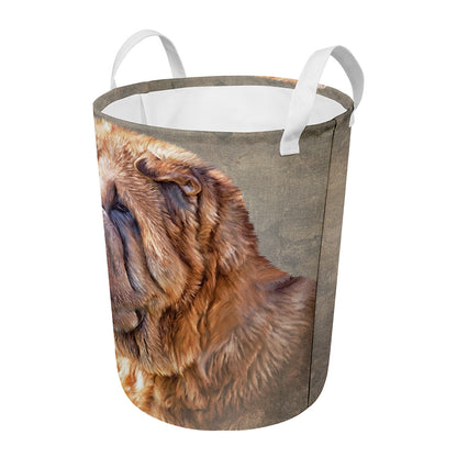 Vintage Shar Pei Print Round Laundry Basket