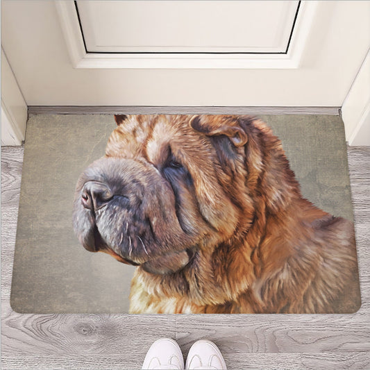 Vintage Shar Pei Print Rubber Doormat