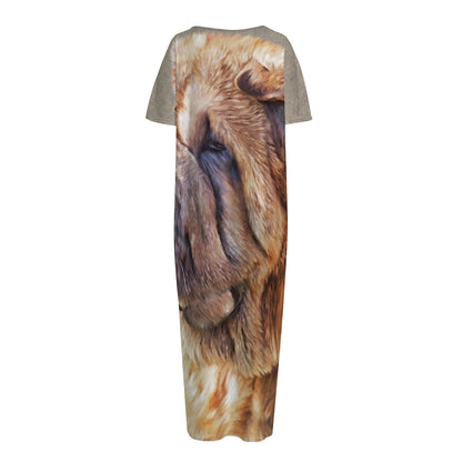 Vintage Shar Pei Print Short Sleeve Long Nightdress