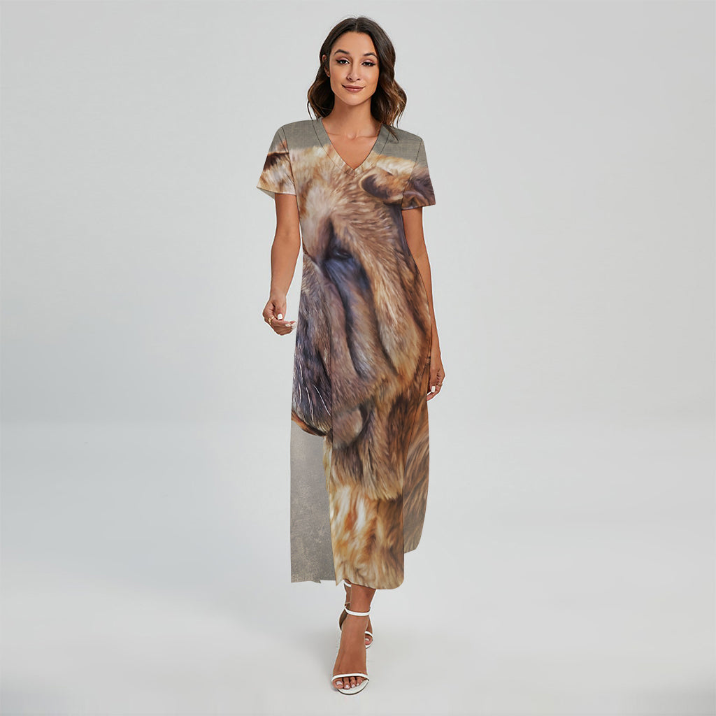 Vintage Shar Pei Print Short Sleeve Maxi Dress