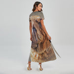 Vintage Shar Pei Print Short Sleeve Maxi Dress