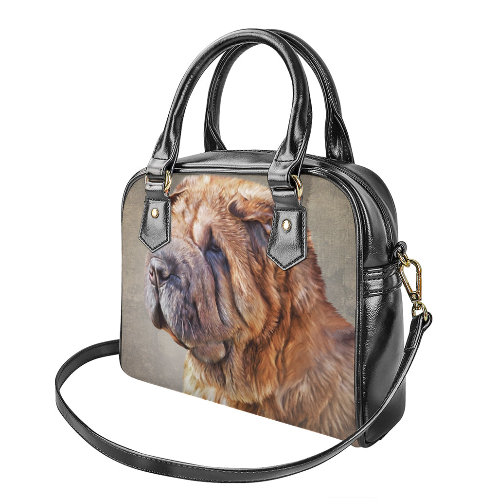 Vintage Shar Pei Print Shoulder Handbag