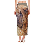Vintage Shar Pei Print Side Slit Maxi Skirt