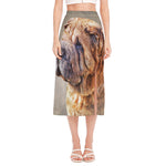 Vintage Shar Pei Print Side Slit Midi Skirt