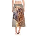 Vintage Shar Pei Print Side Slit Midi Skirt