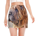 Vintage Shar Pei Print Side Slit Mini Skirt