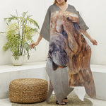 Vintage Shar Pei Print Silk V-Neck Kaftan Dress