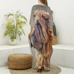 Vintage Shar Pei Print Silk V-Neck Kaftan Dress