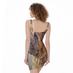 Vintage Shar Pei Print Sleeveless Bodycon Dress