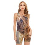 Vintage Shar Pei Print Sleeveless One Piece Swimsuit