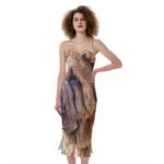 Vintage Shar Pei Print Slim Fit Midi Cami Dress