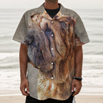 Vintage Shar Pei Print Textured Short Sleeve Shirt