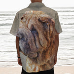 Vintage Shar Pei Print Textured Short Sleeve Shirt