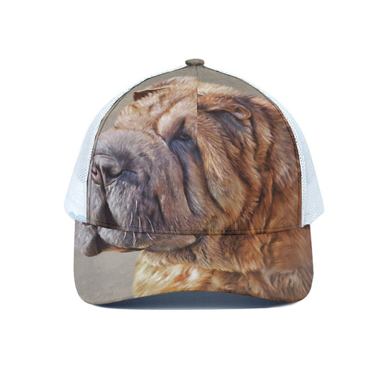 Vintage Shar Pei Print White Mesh Trucker Cap