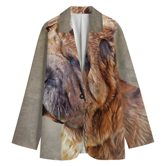 Vintage Shar Pei Print Women's Cotton Blazer