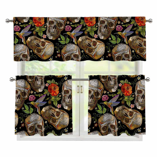 Vintage Skull Pattern Print 3 Piece Kitchen Curtains
