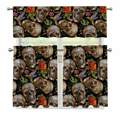 Vintage Skull Pattern Print 3 Piece Kitchen Curtains
