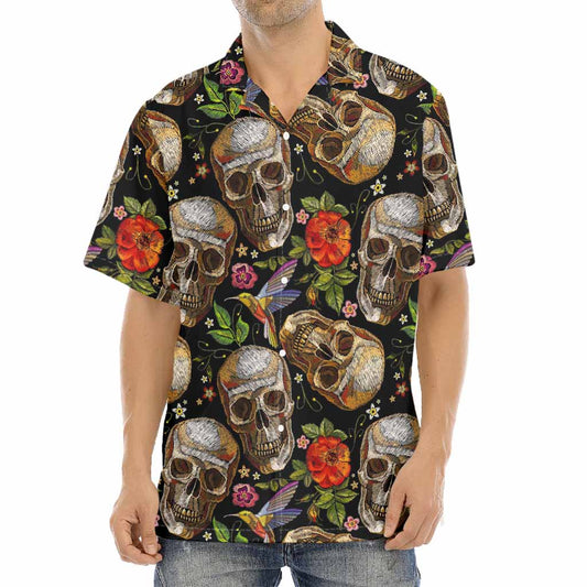 Vintage Skull Pattern Print Aloha Shirt