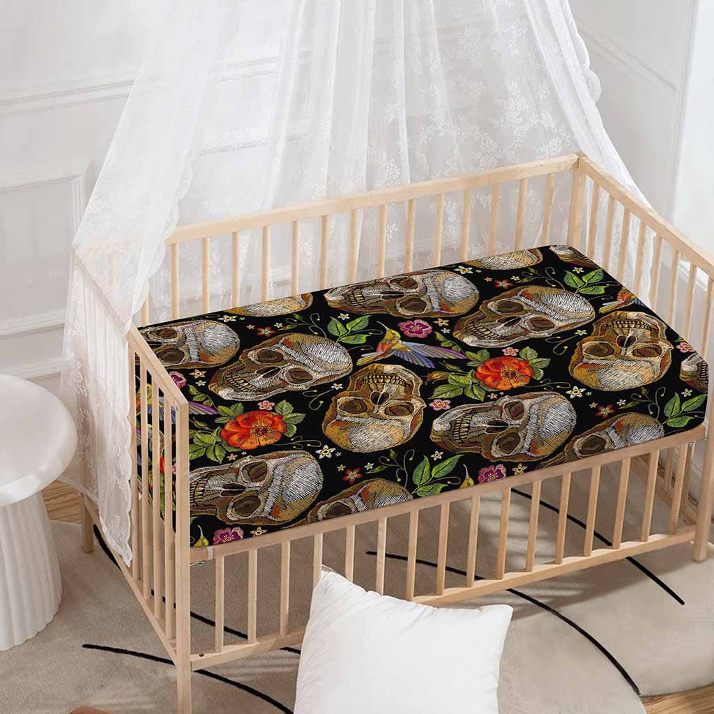 Vintage Skull Pattern Print Baby Crib Sheet