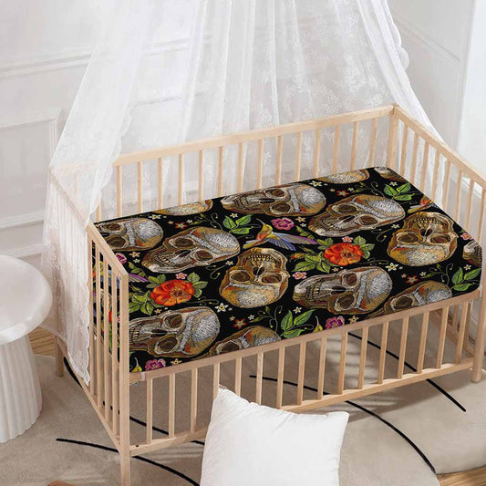 Vintage Skull Pattern Print Baby Crib Sheet