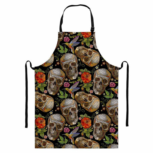 Vintage Skull Pattern Print Bib Apron With Pocket