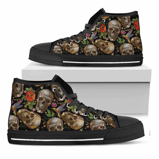 Vintage Skull Pattern Print Black High Top Sneakers