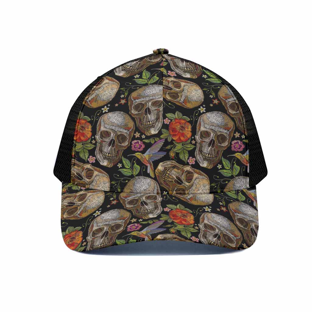 Vintage Skull Pattern Print Black Mesh Trucker Cap