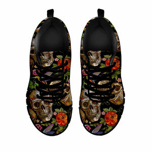 Vintage Skull Pattern Print Black Running Shoes