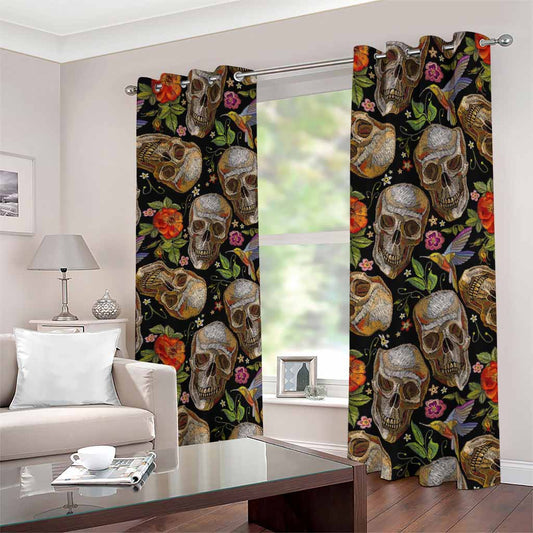 Vintage Skull Pattern Print Blackout Grommet Curtains