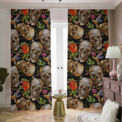 Vintage Skull Pattern Print Blackout Pencil Pleat Curtains