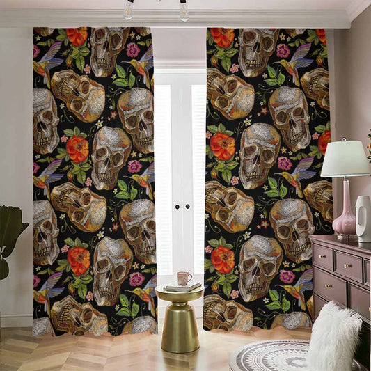 Vintage Skull Pattern Print Blackout Pencil Pleat Curtains