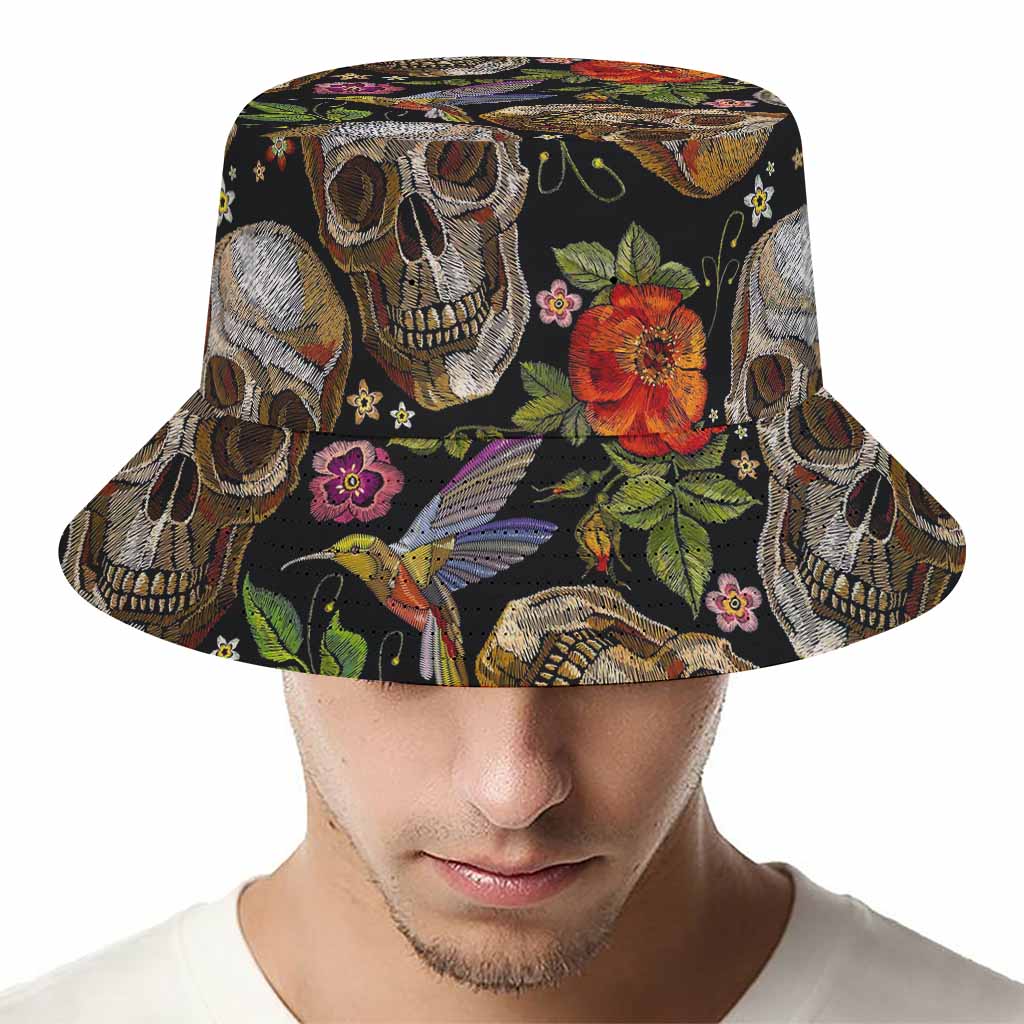 Vintage Skull Pattern Print Bucket Hat